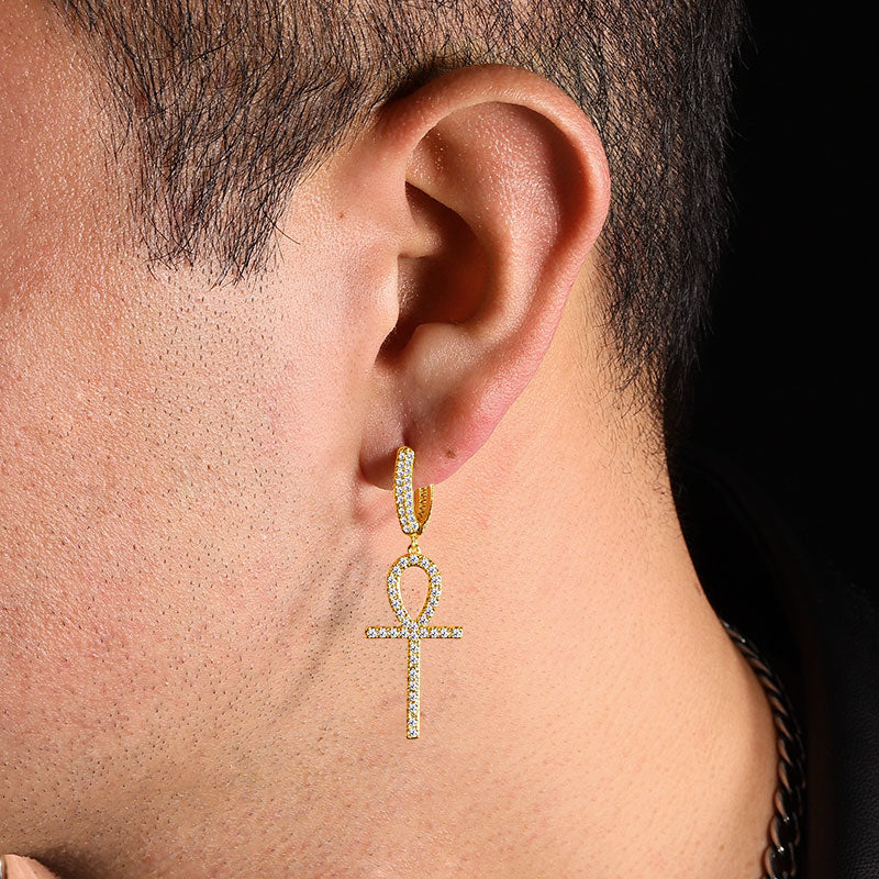 Golden Ankh Men's Dangle Earring