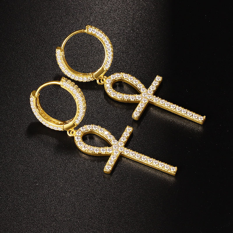 Golden Ankh Men's Dangle Earring