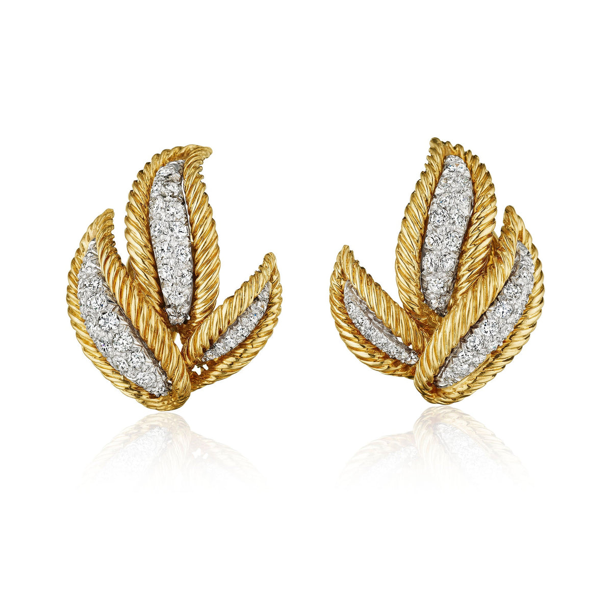 David Webb Diamond Leaf Earrings