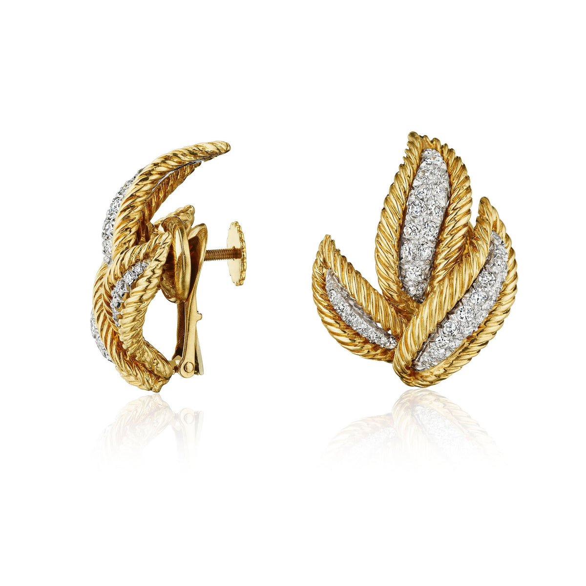 David Webb Diamond Leaf Earrings
