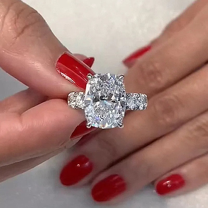 Lavish Cushion Cut 8.0ct Pave Engagement Ring In Sterling Silver