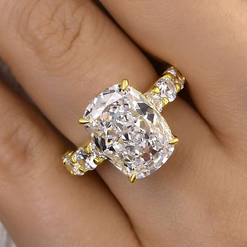 Lavish Cushion Cut 8.0ct Pave Engagement Ring In Sterling Silver