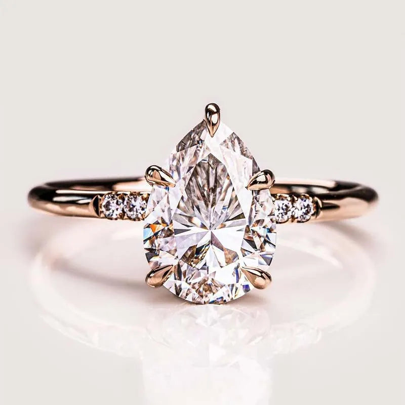 Ornate Pear Cut 3.5ct Side Stone Engagement Ring In Sterling Silver