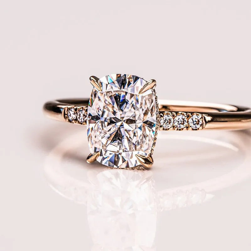 Transcendent Cushion Cut 4.0ct Hidden Halo Engagement Ring In Sterling Silver