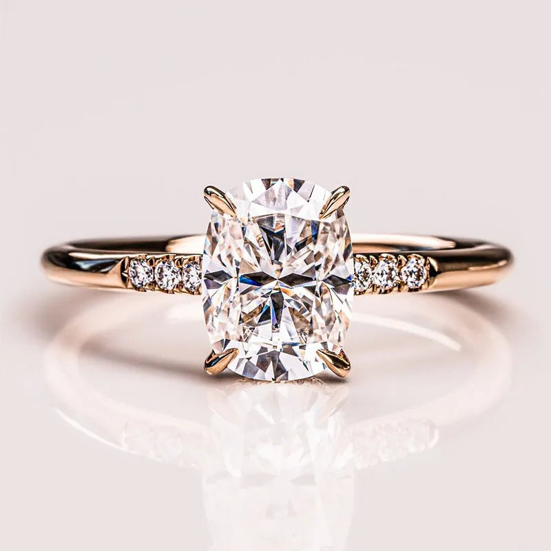 Transcendent Cushion Cut 4.0ct Hidden Halo Engagement Ring In Sterling Silver