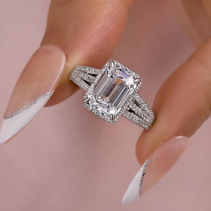 Breathtaking Emerald Cut 2.5ct Split Shank Engagement Ring In Sterling Silver