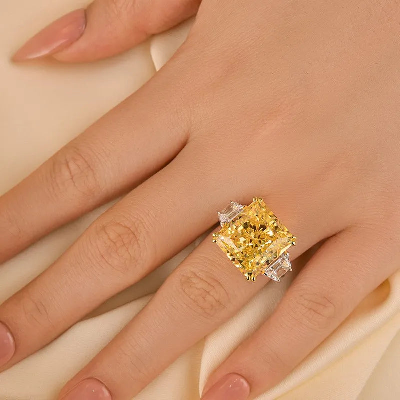 Exquisite Three Stone Radiant Cut 12.0ct Engagement Ring In Sterling Silver