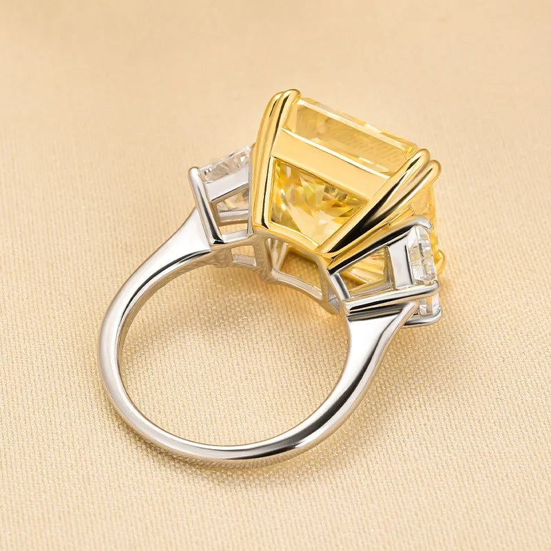Exquisite Three Stone Radiant Cut 12.0ct Engagement Ring In Sterling Silver