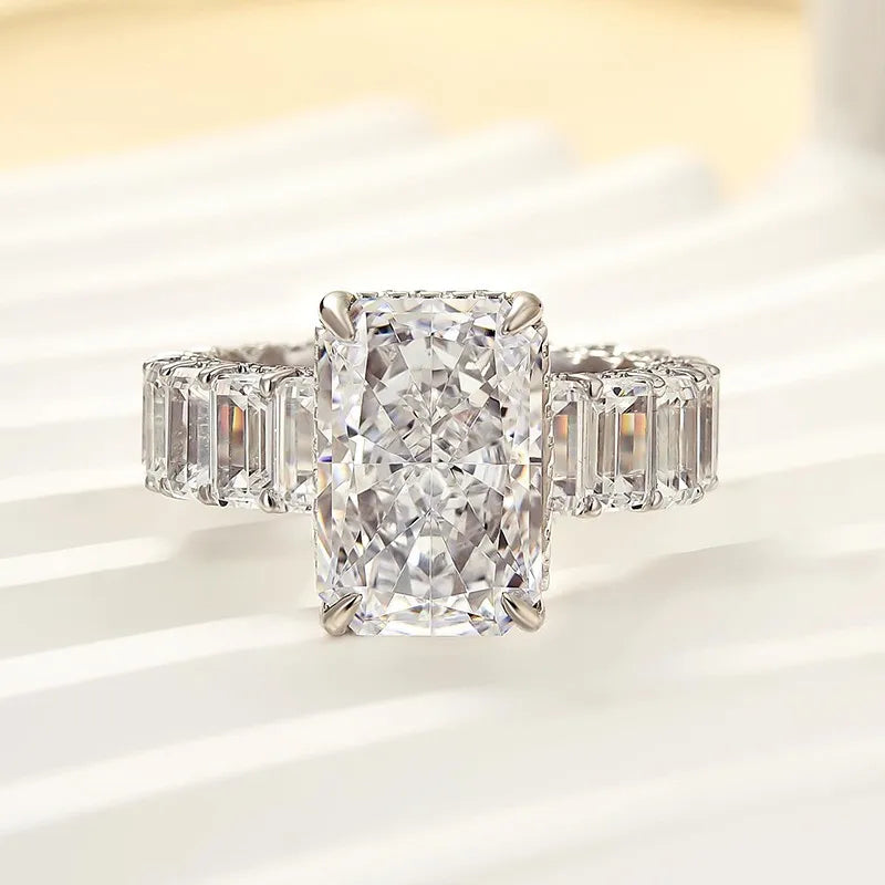 Elegant Pave Radiant Cut 5.0ct Engagement Ring In Sterling Silver