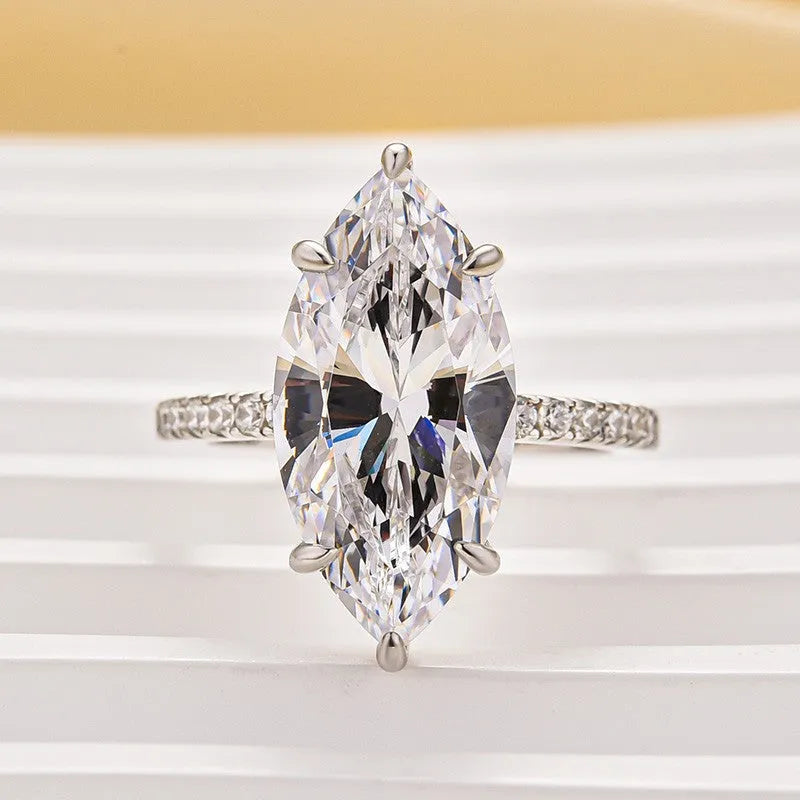 Mesmerizing Pave Marquise Cut 8.0ct Engagement Ring In Sterling Silver