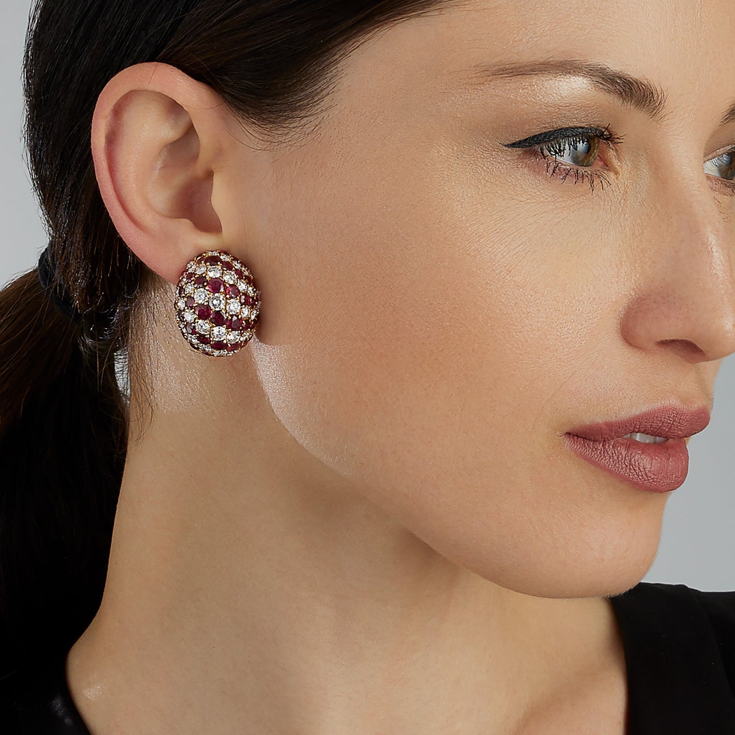 Yanes Madrid Bombé Ruby and Diamond Clip Earrings