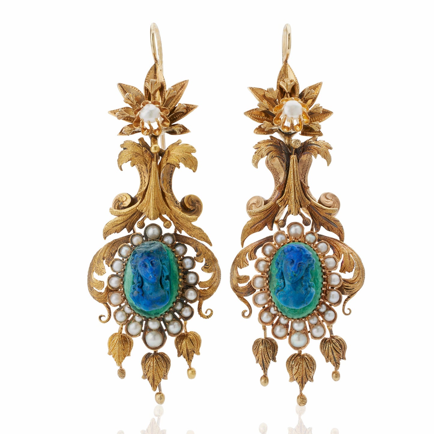 1840s Azurmalachite Cameo Pendant Earrings