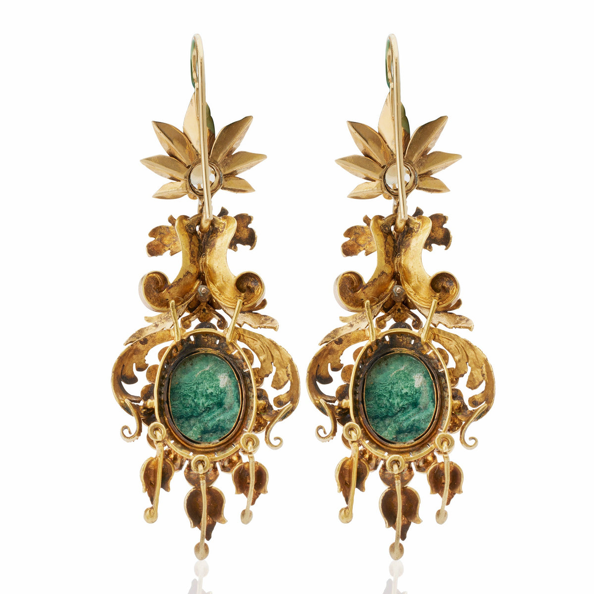 1840s Azurmalachite Cameo Pendant Earrings