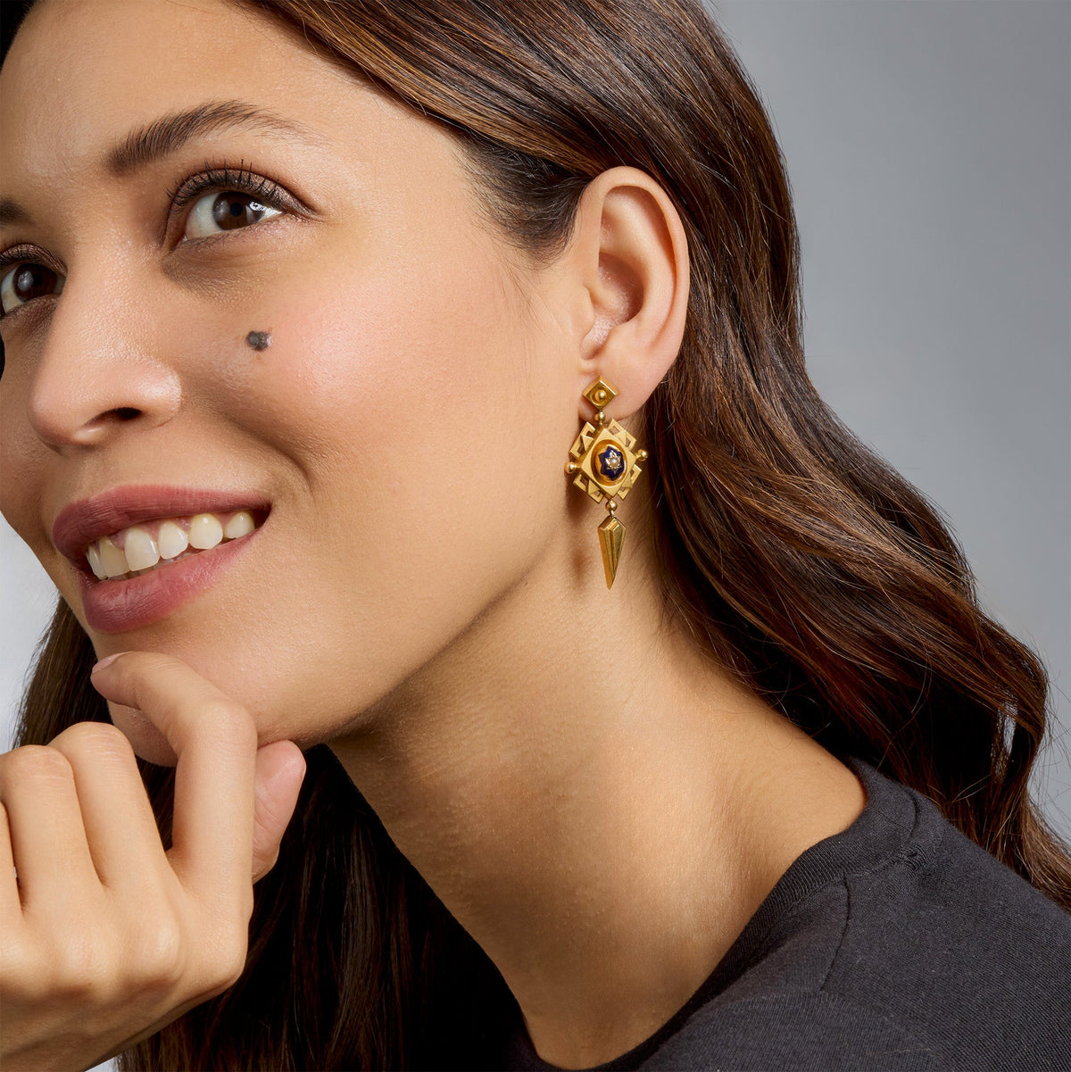 Polychrome Enamel 18K Gold Geometric Pendant Earrings
