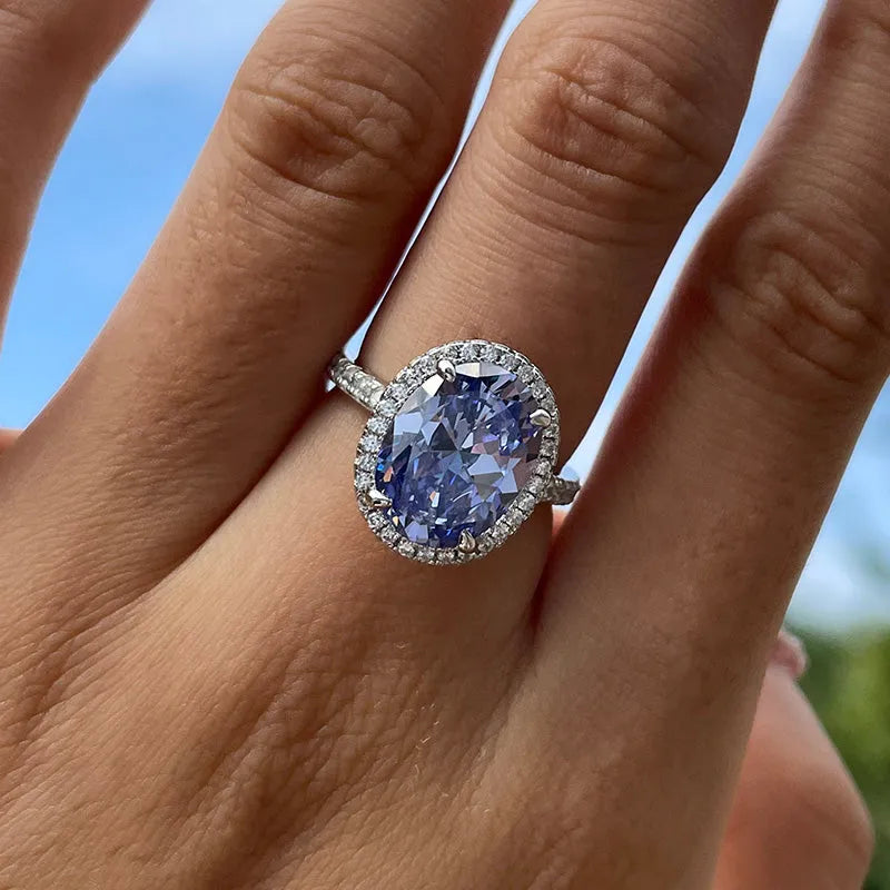 Gorgeous Oval Cut 3.5ct Aquamarine Blue Halo Design Engagement Ring In Sterling Silver