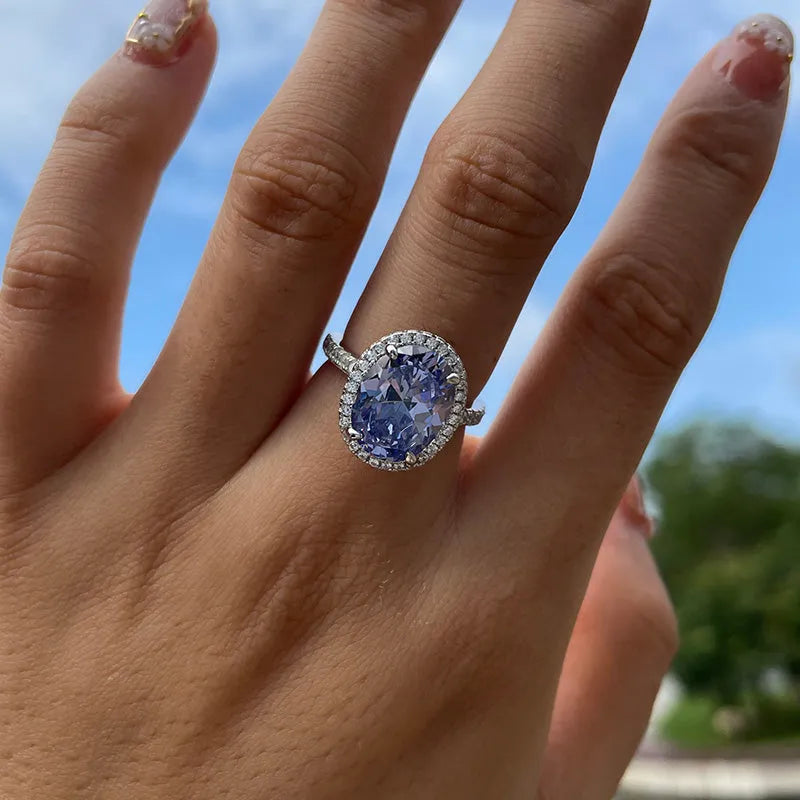 Gorgeous Oval Cut 3.5ct Aquamarine Blue Halo Design Engagement Ring In Sterling Silver