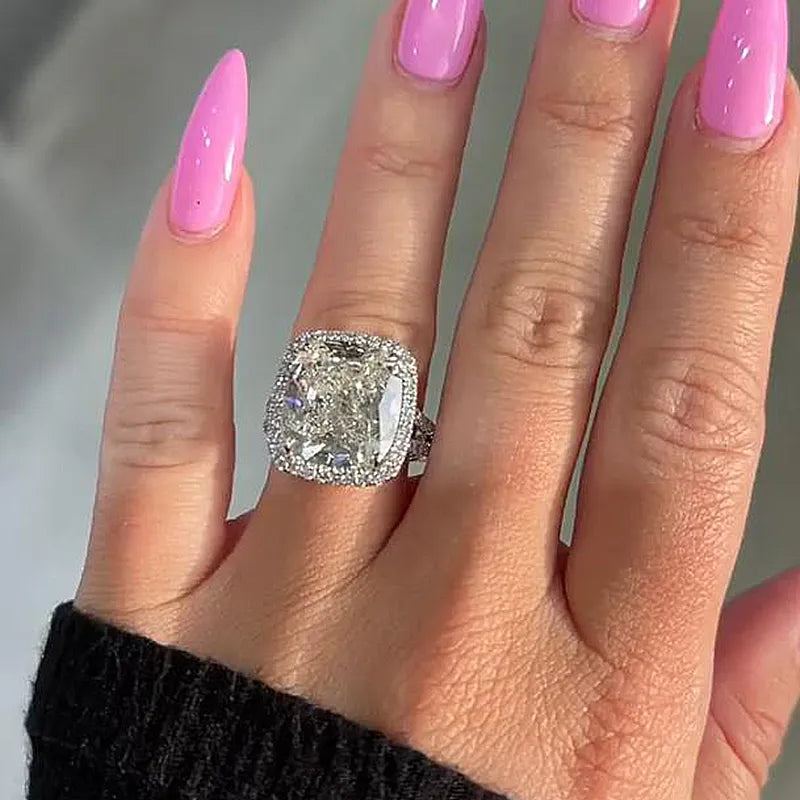 Graceful Cushion Cut 9.0ct Split Shank Engagement Ring In Sterling Silver