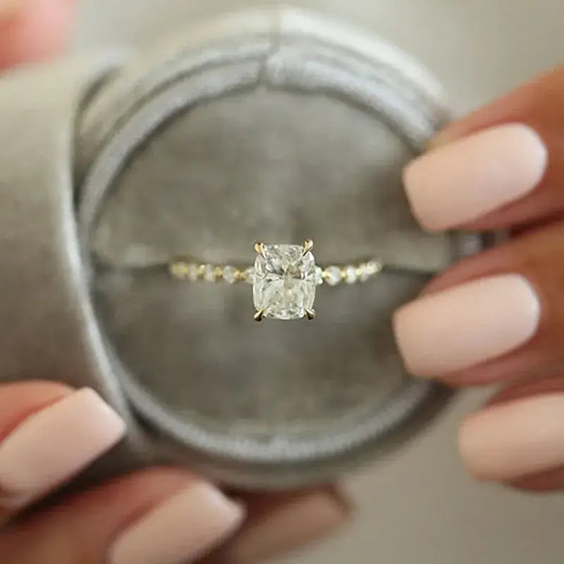 Brilliant Cushion Cut Hidden Halo 925 Sterling Silver Engagement Ring