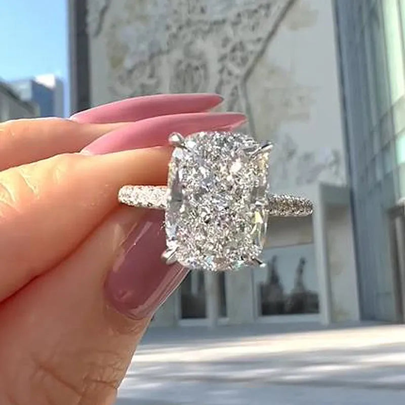 Deluxe Cushion Cut 10.0ct Pave Engagement Ring In Sterling Silver