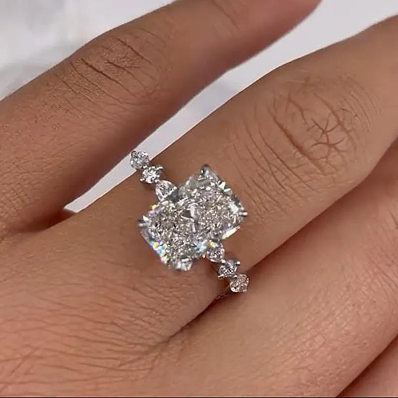 Lavish Radiant Cut 3.5ct Side Stone Engagement Ring In Sterling Silver