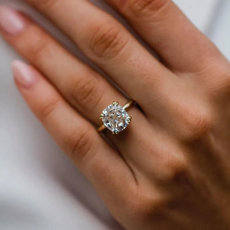 Gorgeous Cushion Cut 4.0ct Hidden Halo Engagement Ring In Sterling Silver
