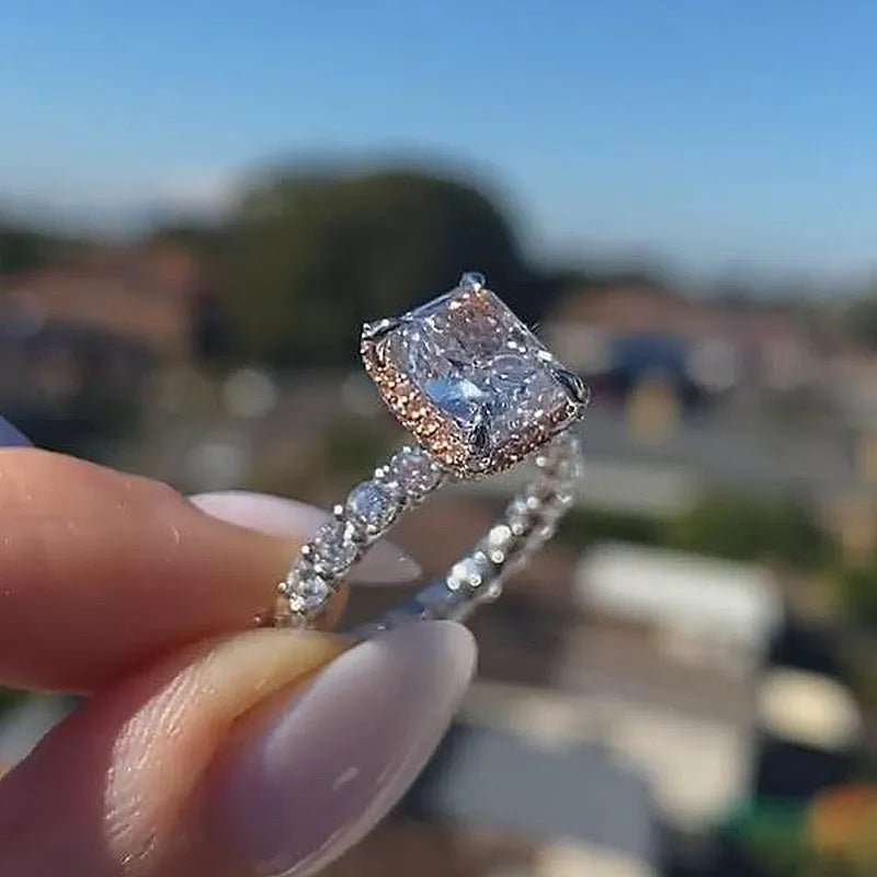 Gorgeous Radiant Cut 3.0ct Pave Engagement Ring In Sterling Silver