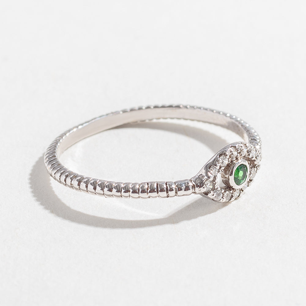 DIAMOND EVIL EYE RING | 14K GOLD & EMERALD