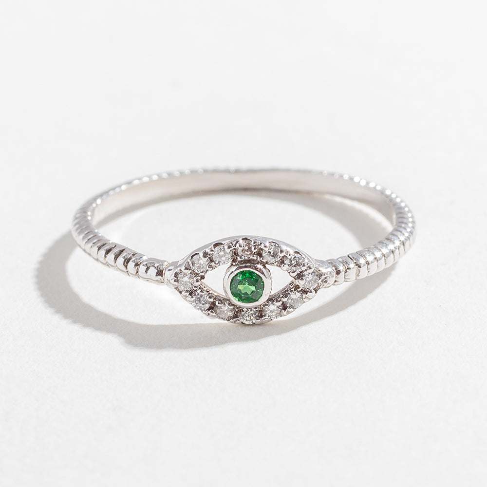 DIAMOND EVIL EYE RING | 14K GOLD & EMERALD
