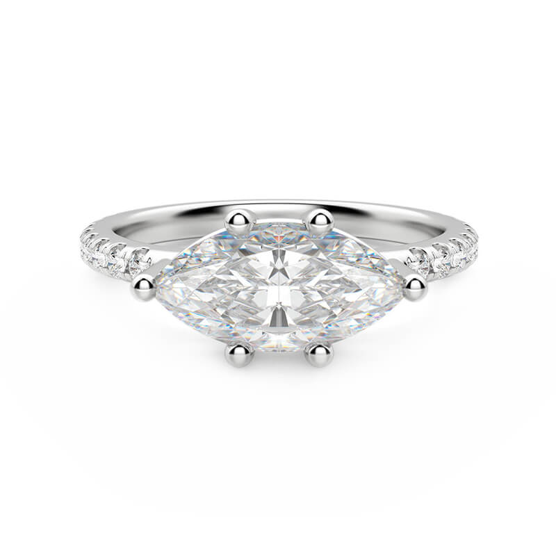 East-West Basket Marquise Cut Moissanite Pave Engagement Ring