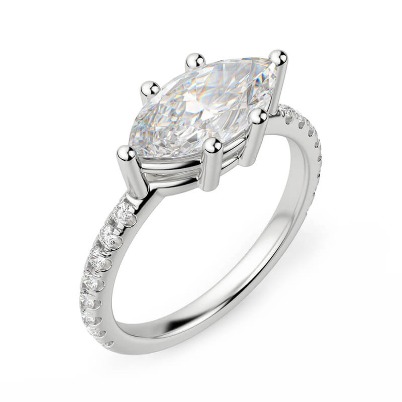 East-West Basket Marquise Cut Moissanite Pave Engagement Ring