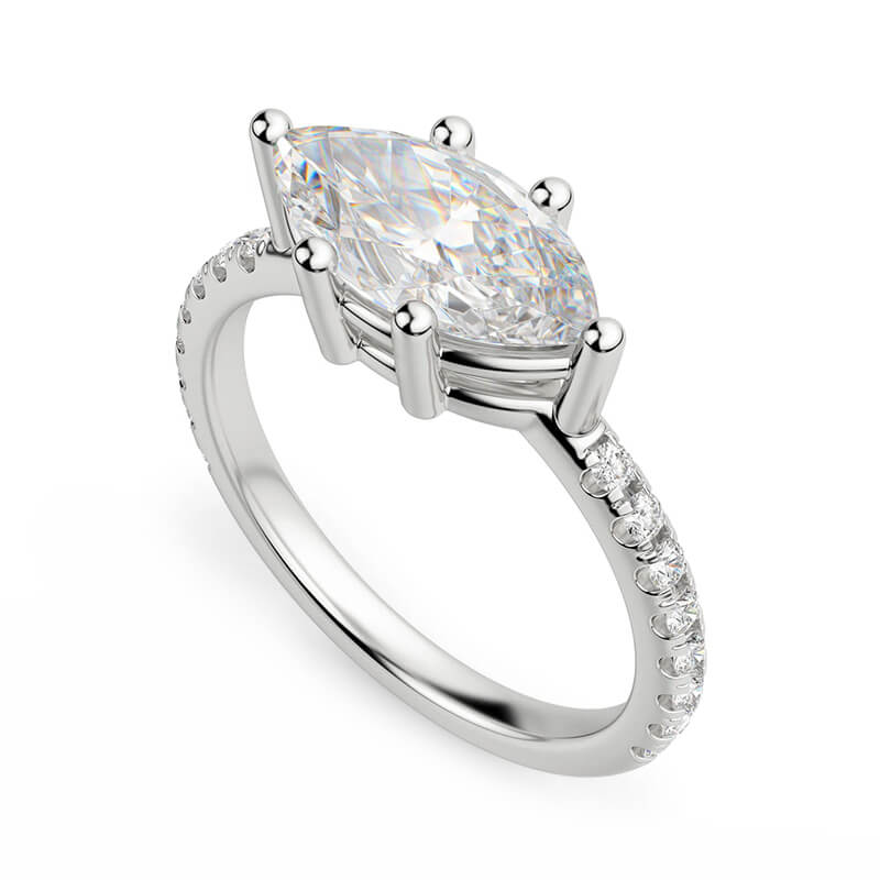 East-West Basket Marquise Cut Moissanite Pave Engagement Ring