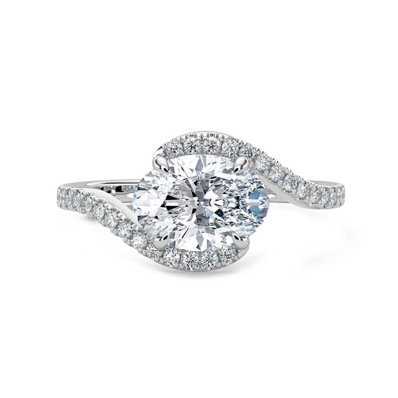 East-West Bypass Oval Moissanite Pave Engagement Ring
