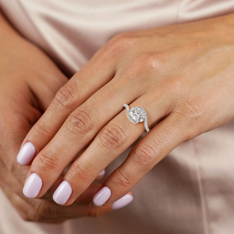 East-West Bypass Oval Moissanite Pave Engagement Ring