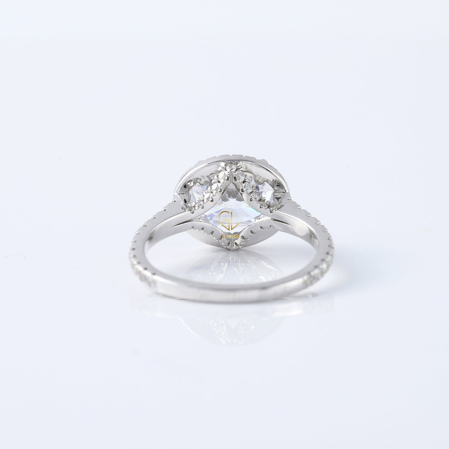East West Oval Cut Lab Grown Halo Engagement Ring