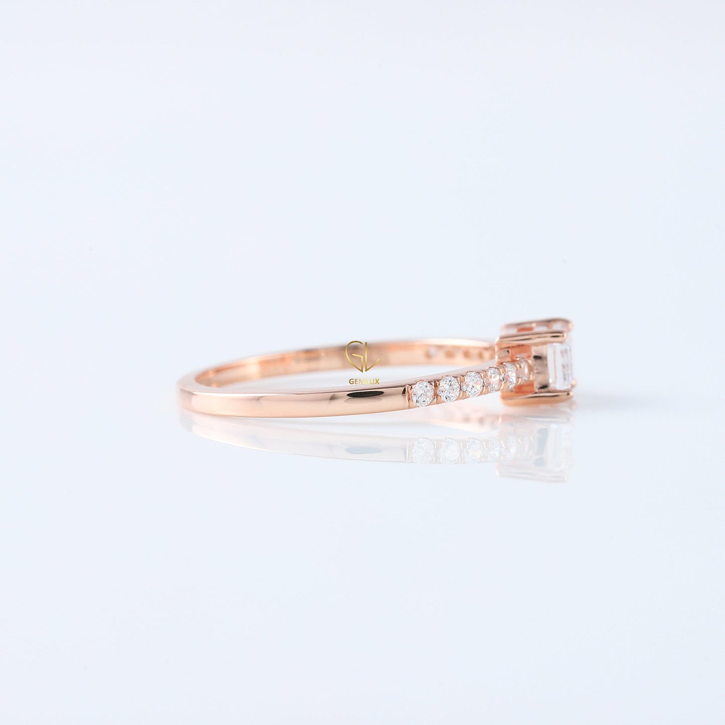 East West Emerald Cut Lab Grown Diamond Accent Ring