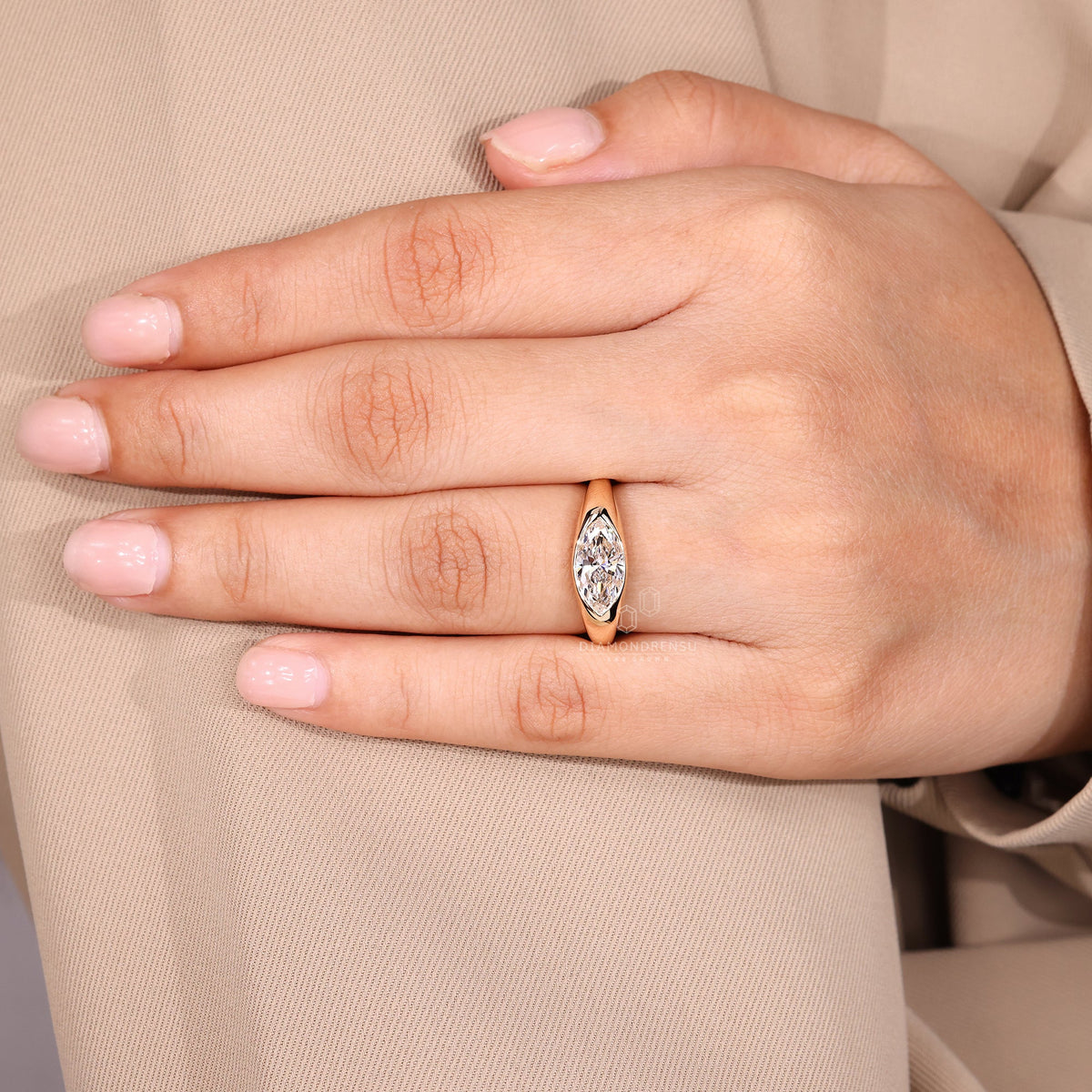 Marquise Cut Engagement Ring in Gypsy Setting
