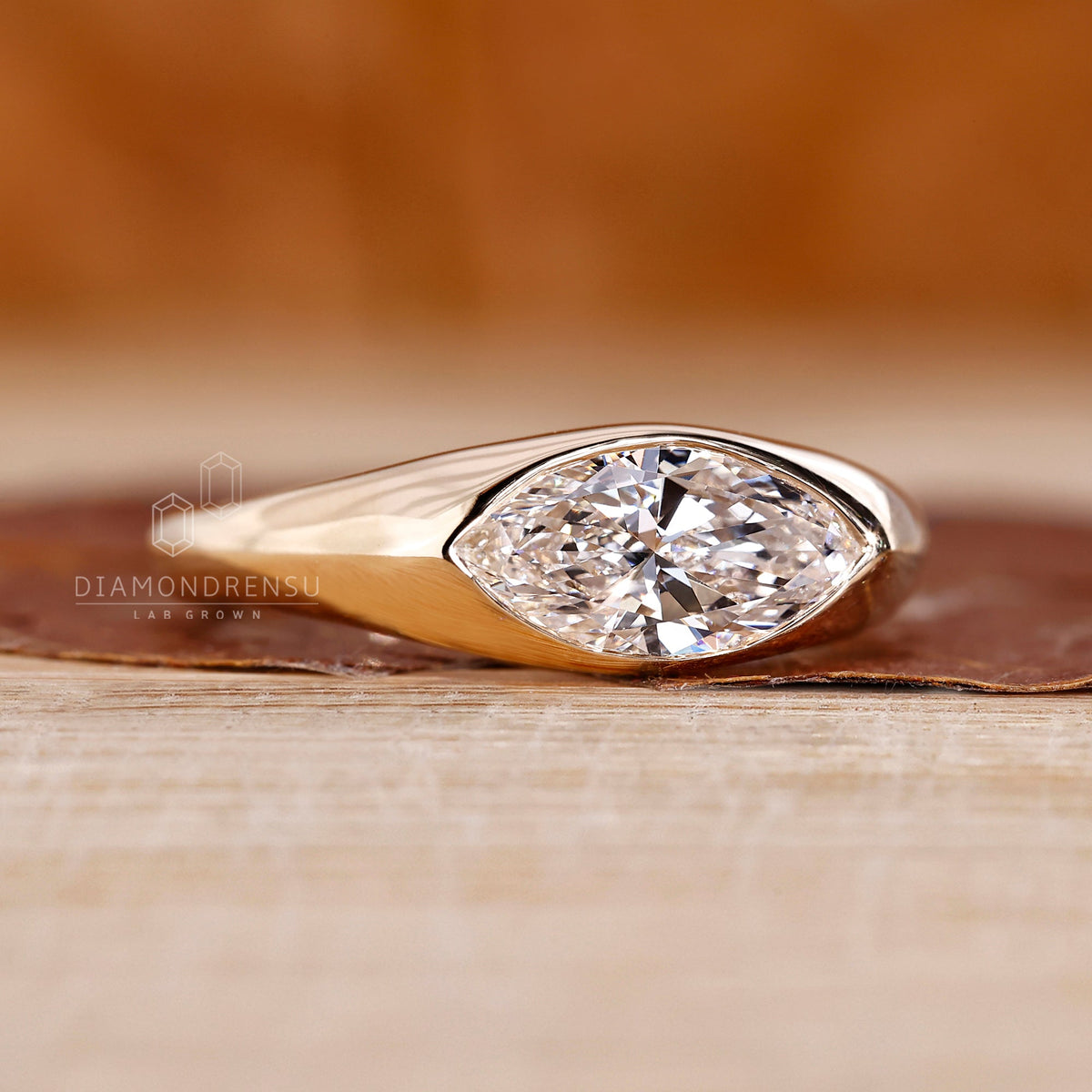 Marquise Cut Engagement Ring in Gypsy Setting