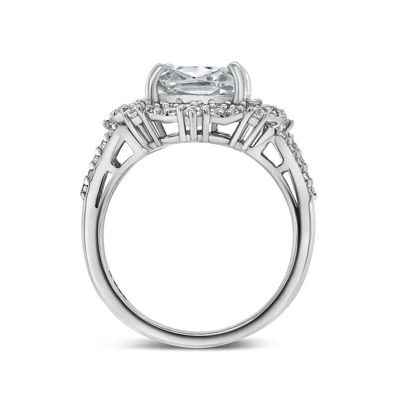 Elegant Elongated Cushion Moissanite Split Shank Pave Engagement Ring