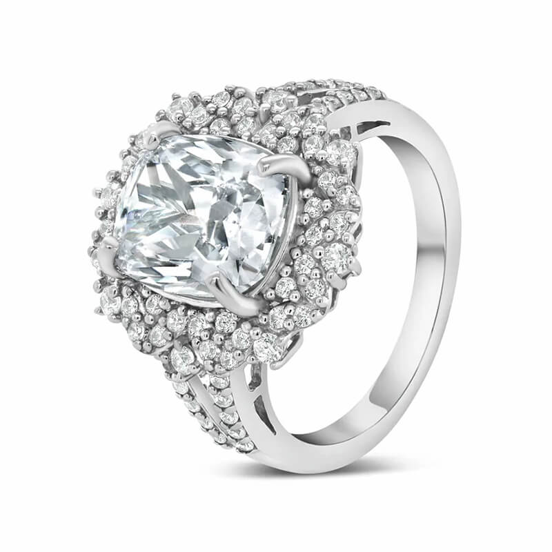 Elegant Elongated Cushion Moissanite Split Shank Pave Engagement Ring