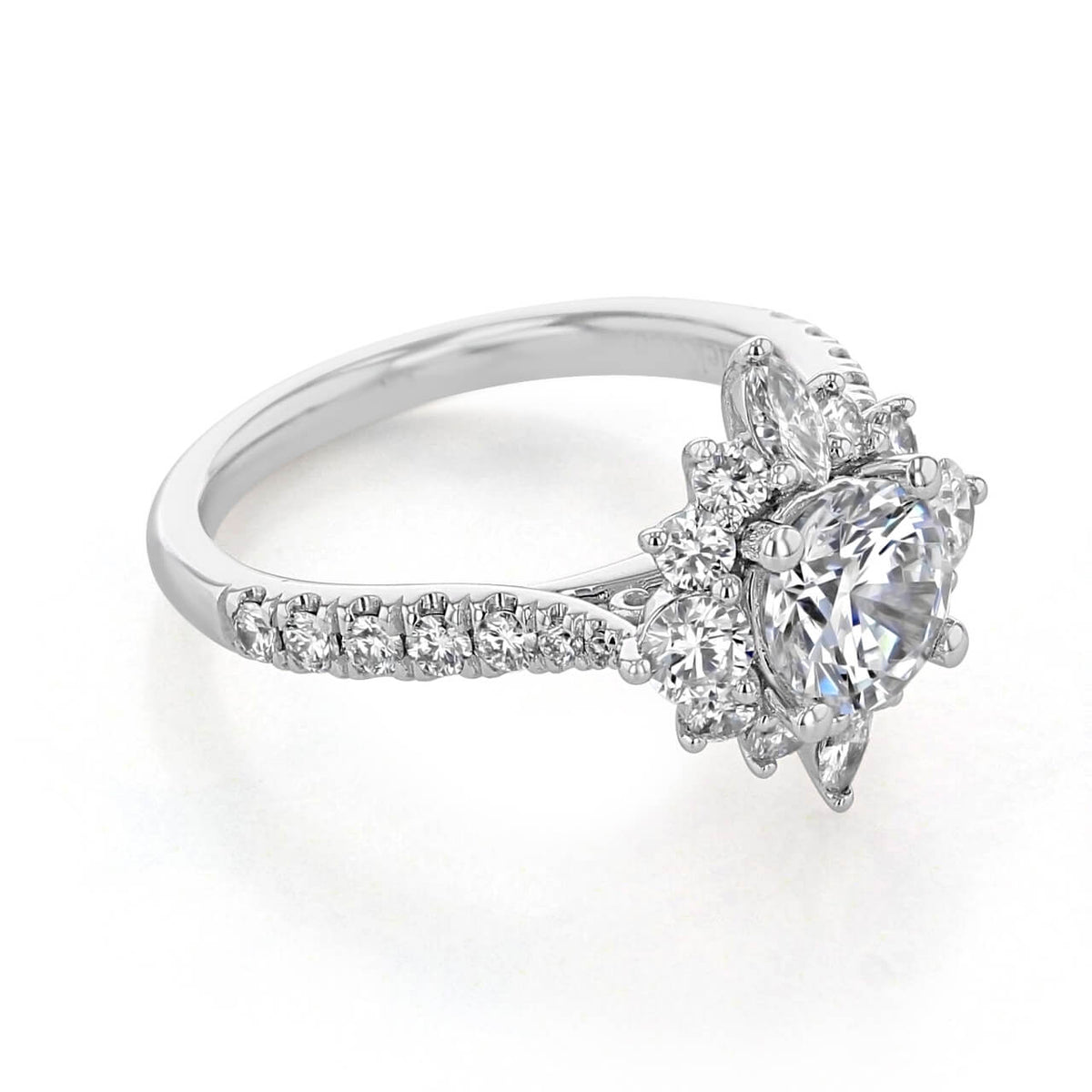 Elegant Halo Round Moissanite Pave Engagement Ring
