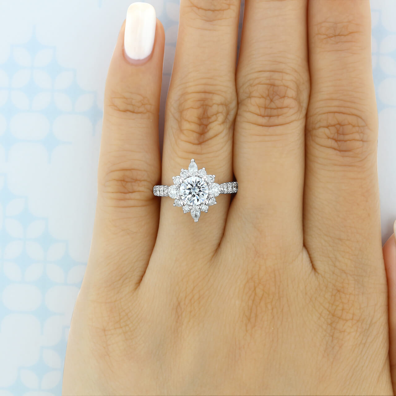 Elegant Halo Round Moissanite Pave Engagement Ring