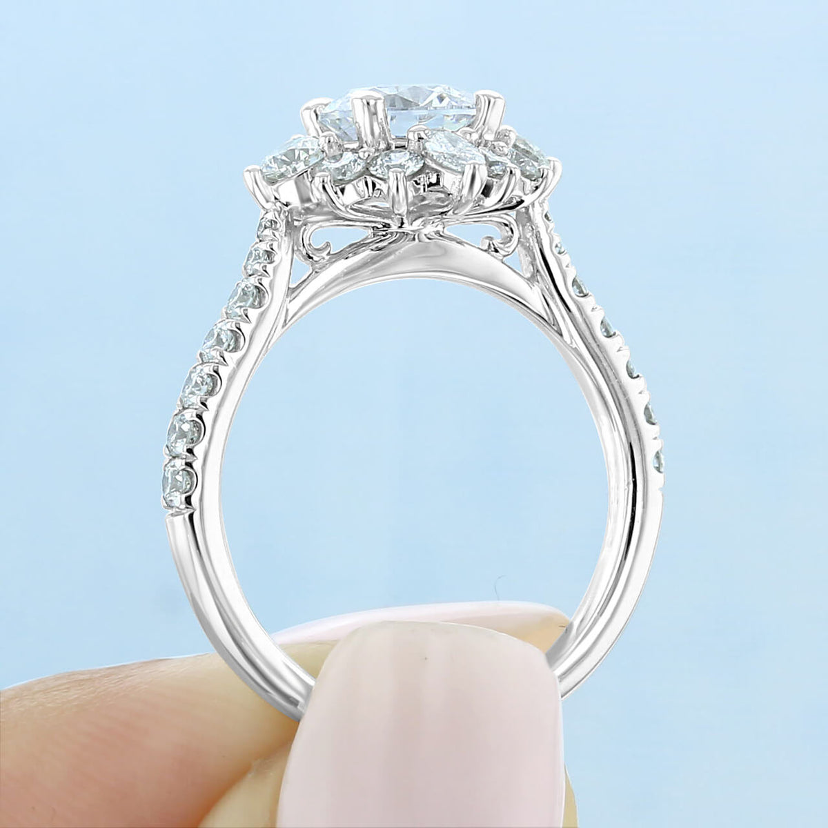 Elegant Halo Round Moissanite Pave Engagement Ring