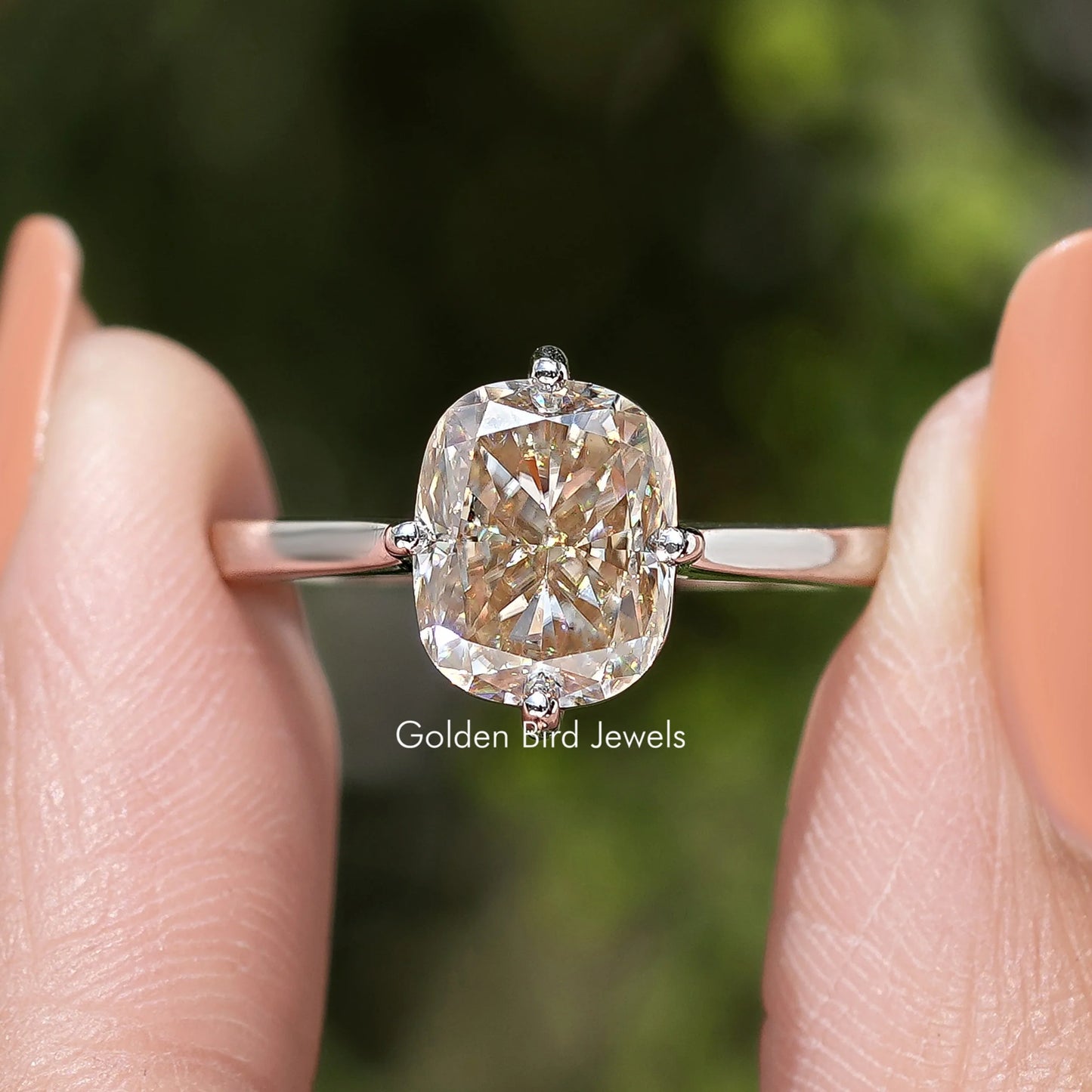Elongated Cushion Moissanite Solitaire Engagement Ring