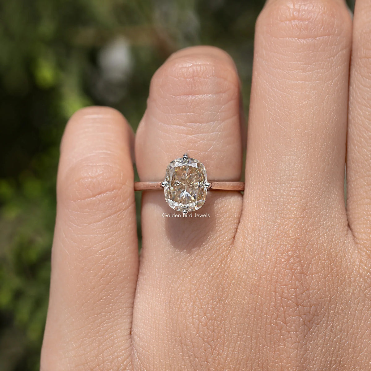Elongated Cushion Moissanite Solitaire Engagement Ring