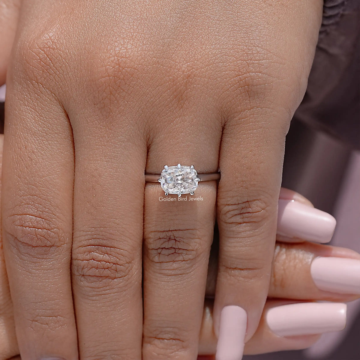 East West Set Old Mine Cushion Moissanite Ring