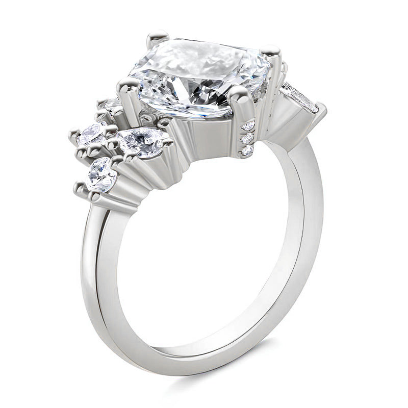 Elongated Cushion Moissanite Cluster Engagement Ring