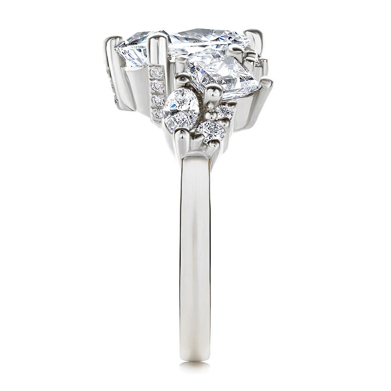 Elongated Cushion Moissanite Cluster Engagement Ring