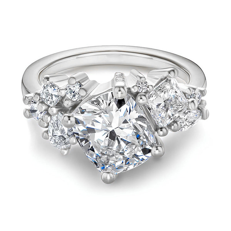 Elongated Cushion Moissanite Cluster Engagement Ring