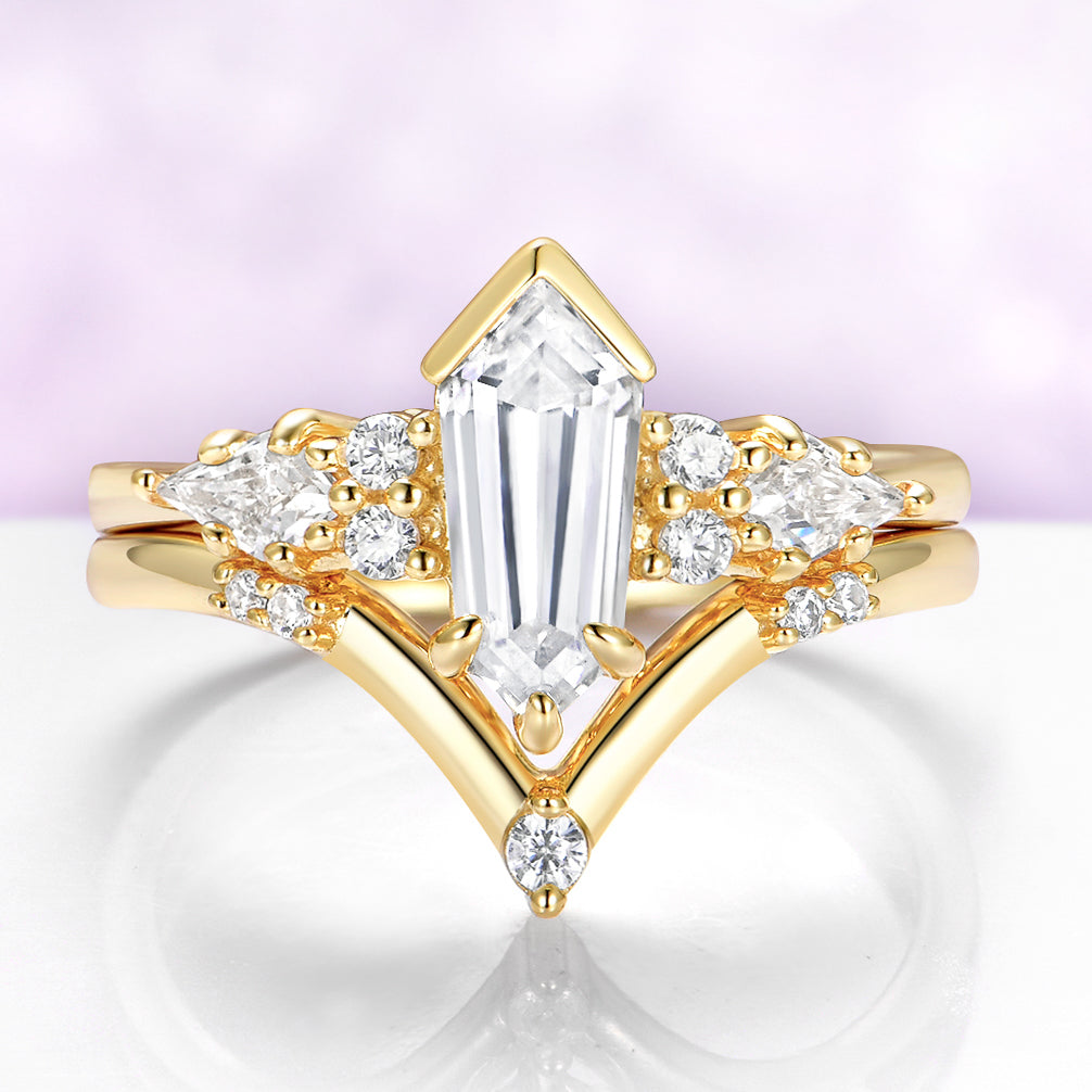 Elongated Hexagon Lab Diamond Engagement Ring Set in Solid 14K Yellow Gold (IGI Certified)