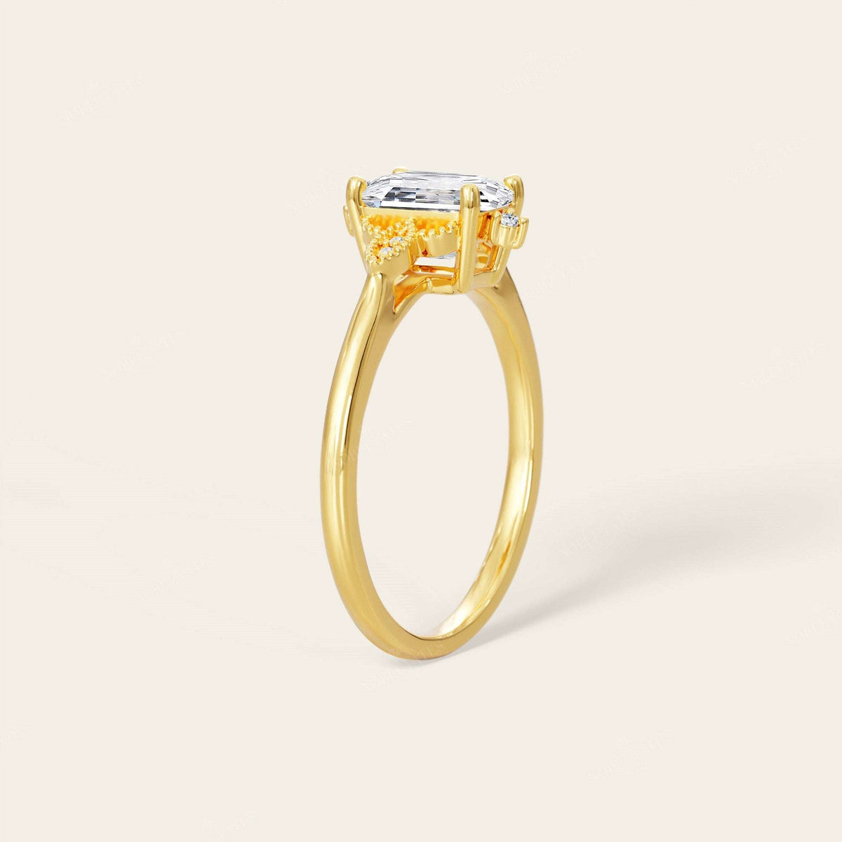 Emerald Cut Lab Diamond IGI Certified Art Deco Engagement Ring